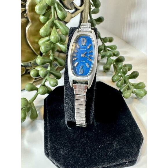 Westclox Jewelry - ❣️SOLD❣️Vintage Westclox Jewels Silver-Tone Ladies Watch Blue Face Watch Stretch